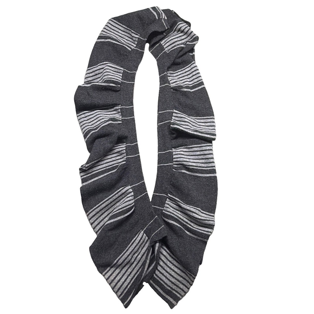 Eileen Fisher Merino Wool Scarf Black Grey Striped Long Wrap OS EUC Italian Yarn